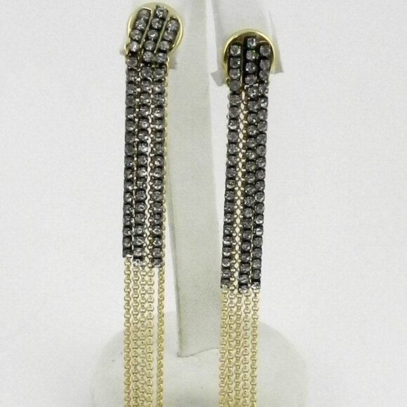 Lucky Brand Two-Tone Crystal & Chain Fringe Statement Earrings - Picture 1 of 3